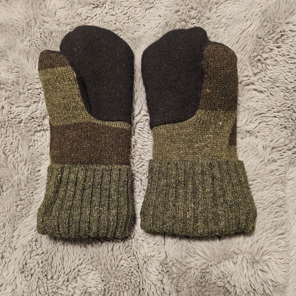 Felted Wool Cozy Green and Brown Mittens - Picture 2 of 3